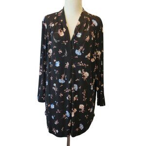 Charter Club Women's Top Blouse Shirt Black Floral 3/4 Sleeves XL